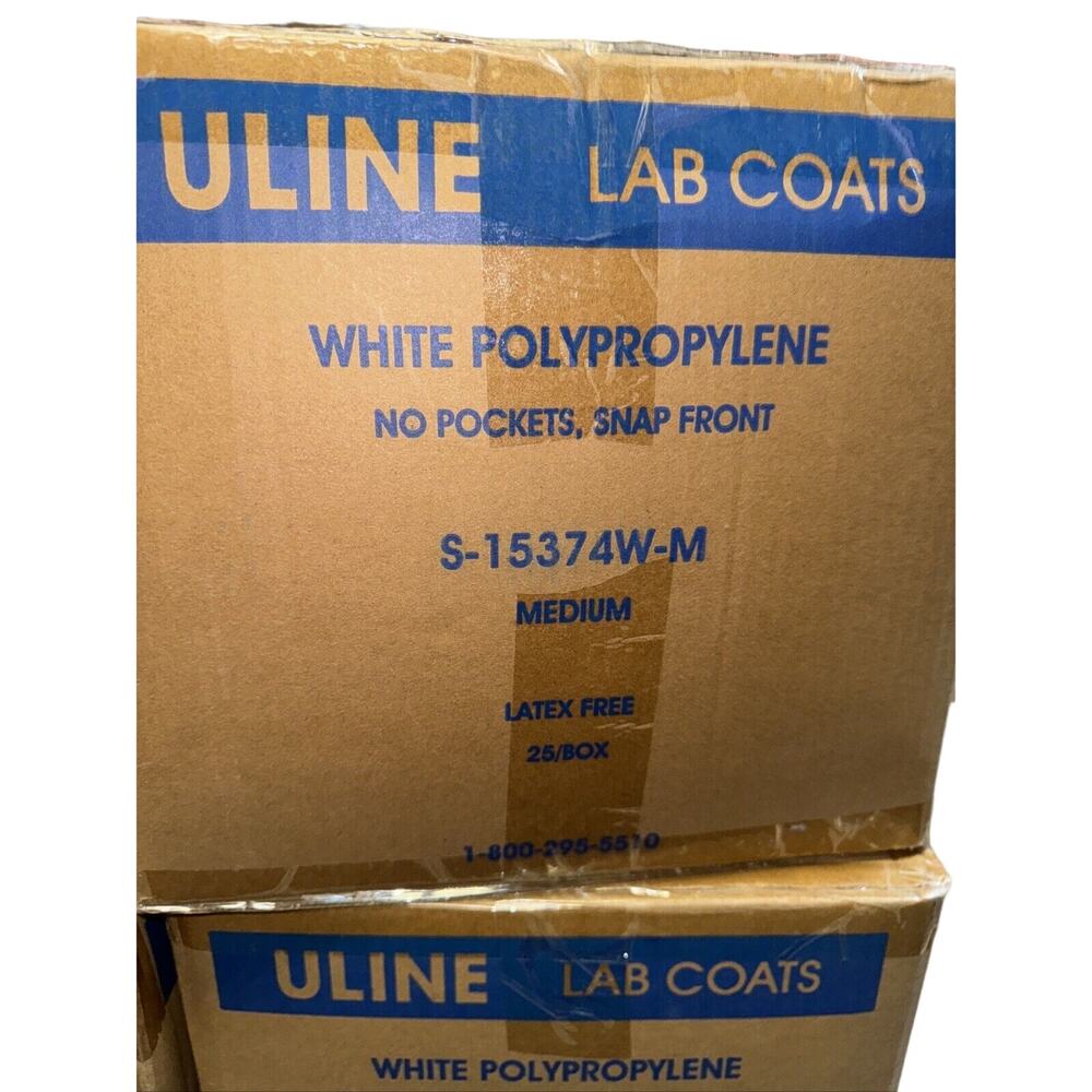 (25/Pk) ULINE PP White Protective Lab Coat Jacket - Size Medium S-15374w-m
